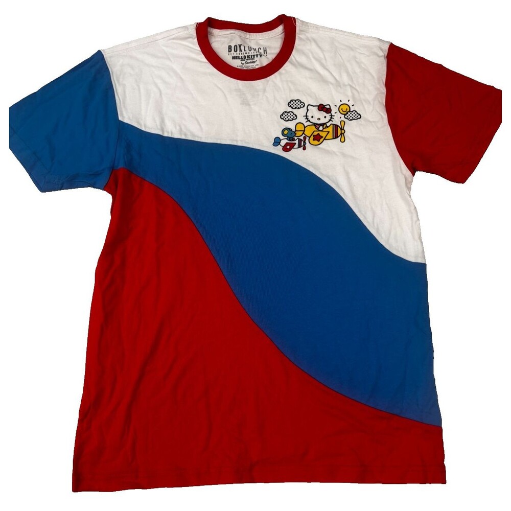 BoxLunch Hello Kitty Colorblock Tee - Slim L (10/12) - Red White Blue Kids/Youth